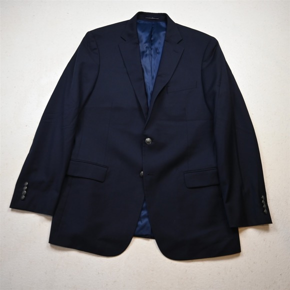Hart Schaffner Marx 44L Navy 100% Wool Silver Button Blazer Jacket Sport Coat